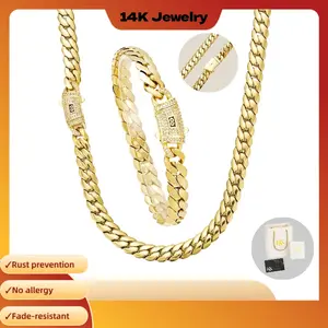 Set: Fiqaro Monaco chain necklace and bracelet set with a curved clasp, available in black. Set — Utilizes nano‑coating technology, featuring waterproof, rustproof, and skin‑friendly properties. Miami vintage-style design, width is 8 mm, size range: brace