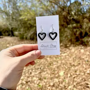 Polymer Clay Black Sparkly Hearts on Stainless Steel Hypoallergenic Hook