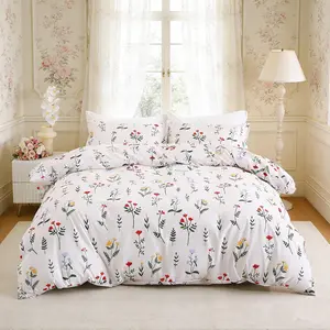 3-Piece Spring Summer Floral Print Bedding Set,(Include 1*Duvet Cover, Without Duvet Insert,2 *Pillowcases, Without Pillow Core) Soft Fabric, Detachable Zipper, Cute Bedroom Decor, Perfect Gift for Girls