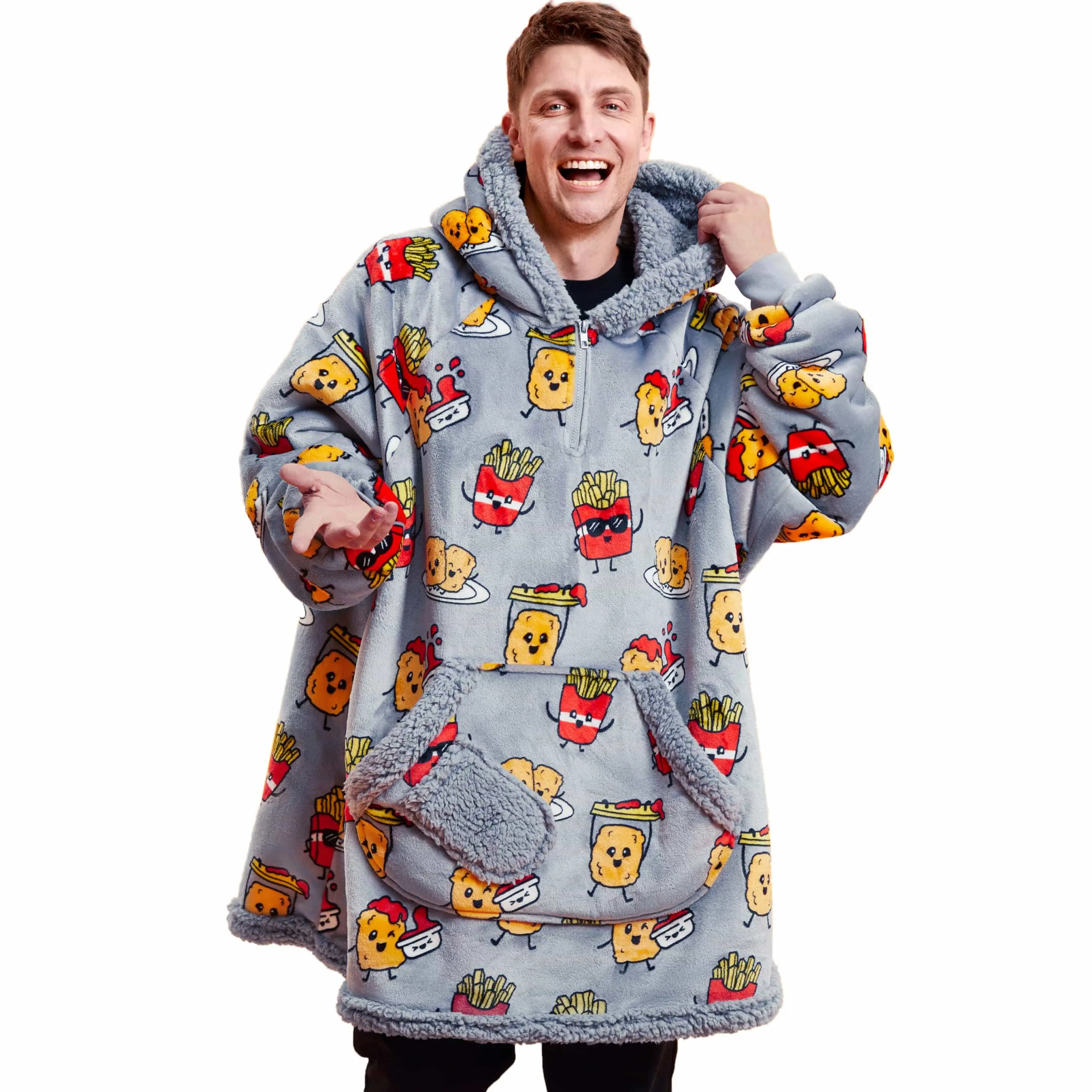 Giggling Getup Wearable Blanket Hoodie for Women Men - Chicken Nugget Fries Giggling Getup Wearable Blanket Hoodie for Women Men - Chicken Nugget Fries