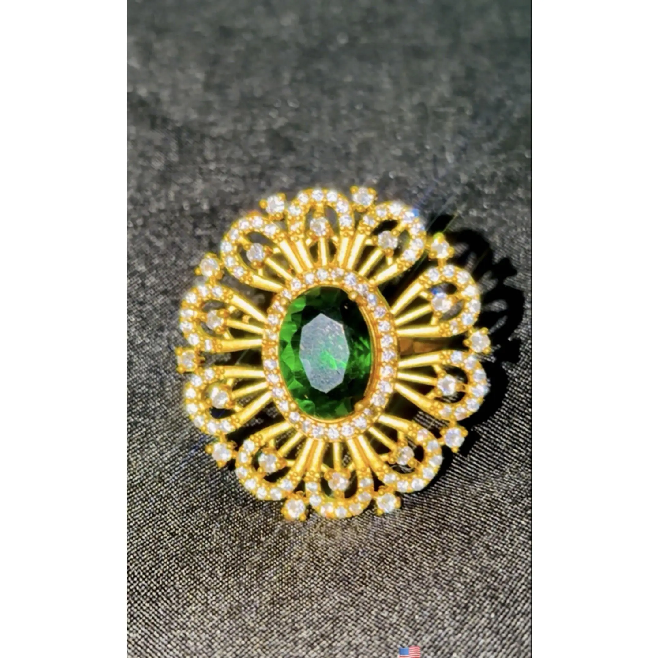 Panchadatu Daily Use Ring with Green Gemstone and Gold Plating for Everyday Wear