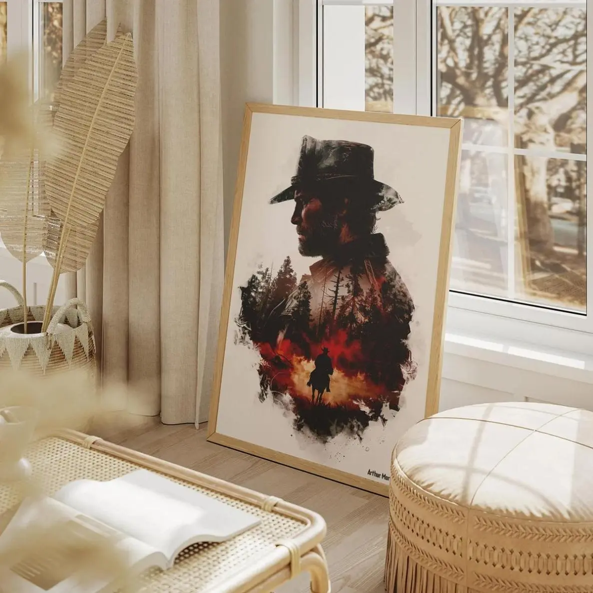 Arthur Morgan Portrait Framed Wall Art Canvas Red Dead Redemption 2 Game Lovers' Decor for Living Room Bedroom Wall Picture Print