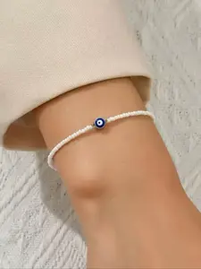 Evil Bracelet with Blue Eye Feature, Beaded String Hand Rope, Casual Style Alloy Chain Accessory, Suitable for All Seasons Wear