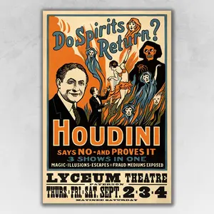 360 stand Artistic Houdini Spirits Vintage Magic Poster, 16x24 in Matte Paper Multi-Color Ready-to-Frame Photo Print, Home Decor Wall Art Decoration, Vintage Prints