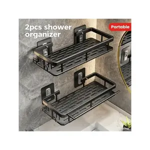 2PCS Bathroom Storage Shower Box, No Drill Required, Large Capacity Stainless Steel Organizer for Bath Products, Stylish Wall-Mounted Shelf for Bathroom Accessories and Decor