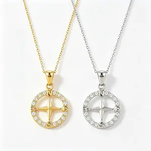 18K Gold-Plated Compass Pendant Necklace.