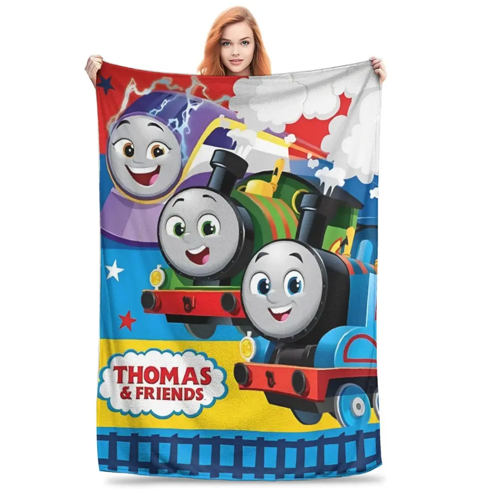 Thomas the Train Friends Traditional Flannel Blanket Throw - James Cartoon Railway Design, Wrinkle Resistant, Breathable, Durable, Lightweight, Multi-Size (30*40in Baby, 50*40in Small), Ideal for Summer Trips, Airplane Travel
