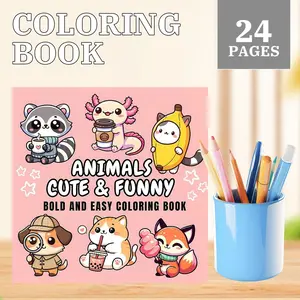 2025 new, 1pc Cute ＆ Funny Animals coloring book, Adorable Animal Illustrations, new thick paper, 24 page single-sided printing, perfect gift for New Year, Christmas, Thanksgiving, birthdays, parties - for mindfulness and stress relief