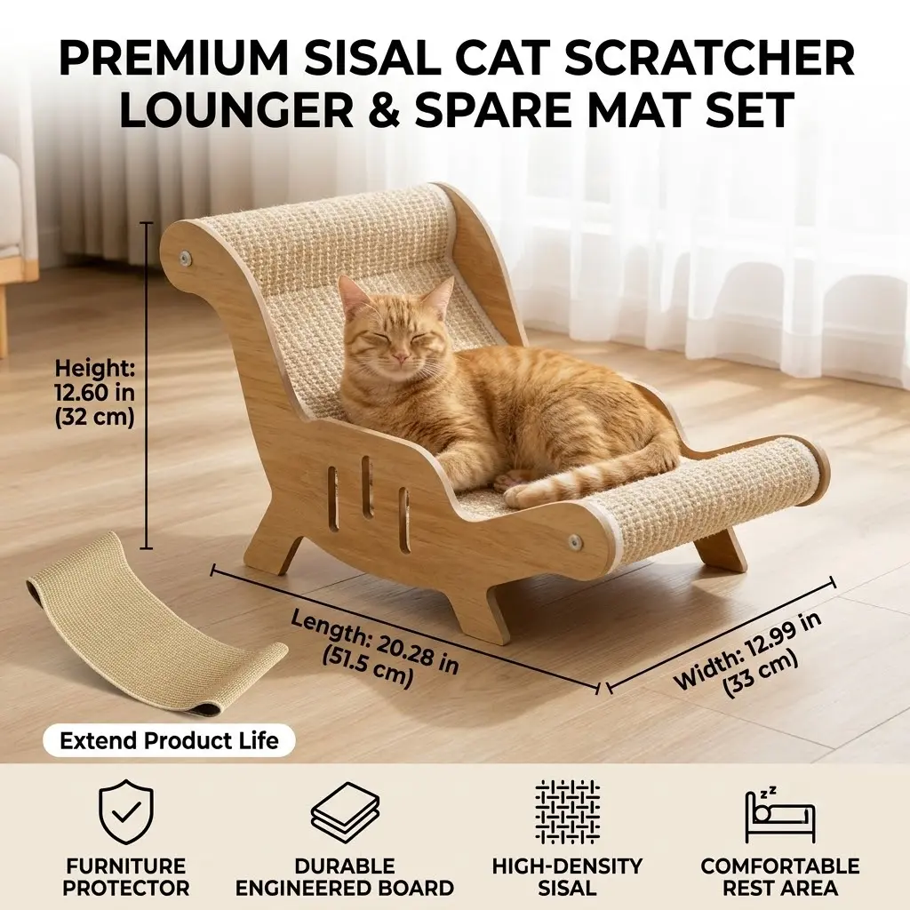 Ultimate 2-in-1 Cat Lounger & Scratcher Bundle  (Includes Extra Replacement Pad!)