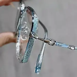 Oversized Square Blue Light Blocking Eyeglasses for Men Women Daily Screen Use Fashion Eyewear with Rhinestone Studded Glitter Frame Design