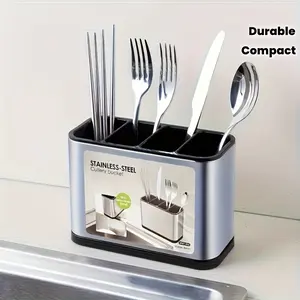 1pc Kitchen Utensil Organizer Rack, Multi-Functional Drainer for Spoons, Knives, Forks & Spatulas, Home Storage Shelf, Utensil Drying Rack, Countertop Organizer, Functional Shelf, Compact Storage, Stainless Steel Rack, Durable Construction, Knife Holder