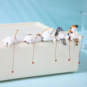 MUNBYN Cute Mini Cat Fishing Desk Figurines Set, Resin Micro Landscape Ornaments for Office & Computer Desk Decor, Adorable Pet-Themed Desktop Accessories for Home or Workspace (5 PCS)
