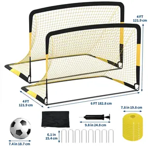 [FLASH SALE] Garvee 2 Pack 6x4 FT Portable Pop Up Soccer Goals with Ball, Cones & Stakes - Backyard Training Set for Kids & Youth
