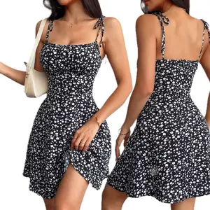 Seya Women's Slim-Fitting Boho Floral-Print Spaghetti Strap Sleeveless Mini Sundress Set – Smooth, Adjustable, Comfortable, Casual Wear Cardigan-Included Piece, Light, Feminine, Perfect for Summer, with Matching Bag