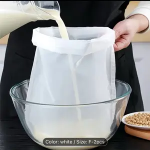 2 pcs Extra Large Nylon Drawstring Filter Bags White F-2pcs Very Suitable for Soy Milk Strainer Reusable