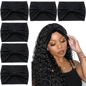 Black Wide Turban Headbands for Women - 6 Pack Knotted Boho Thick  Wraps, Large   Yoga Hairbands