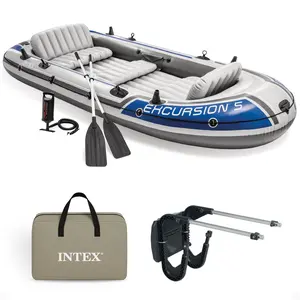 Intex Excursion 5 Person Inflatable Fishing Raft Boat with Composite Motor Mount Intex Excursion 5 Person Inflatable Fishing Raft Boat with Composite Motor Mount