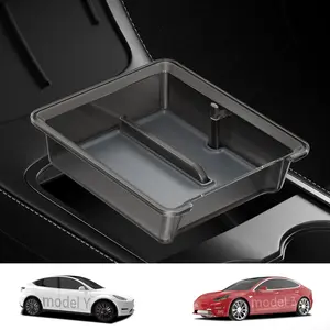 MATEKXY for Tesla Model Y/3 Center Console Organizer Tray, [Perfectly Tidy] [Built-in Silicone Pads] [Smooth Slide Technology] [Light Translucent Design] Tesla Model Y/3 Accessories 2023/2022/2021