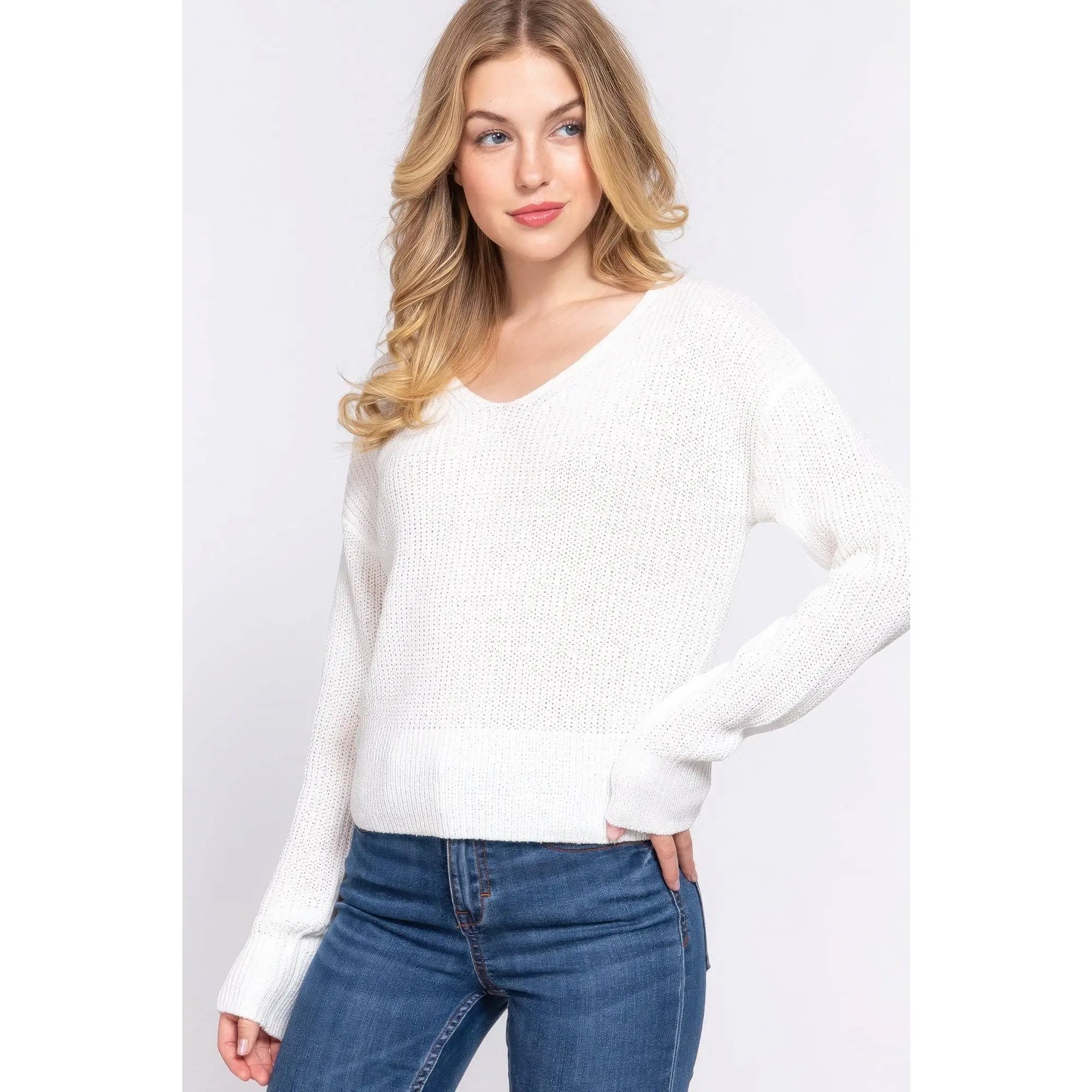 Dolman Slv Strappy Open Back Sweater