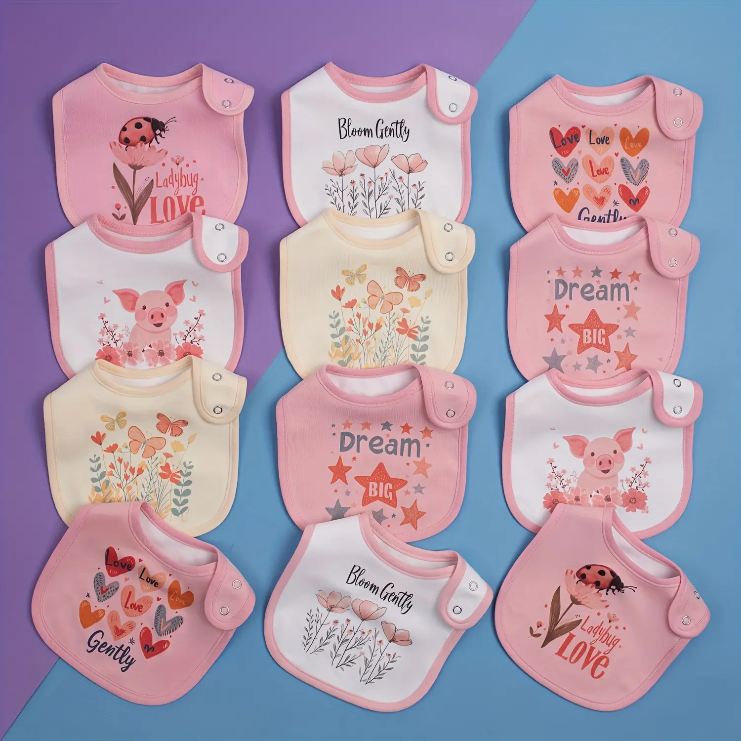12pcs High Quality Cotton Baby Bibs for Boys & Girls - Absorbent, Adjustable Snaps for Feeding, Teething - Baby Accessories, Essential Supplies, Clearance, Best Seller, Low Stock