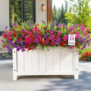 24-Pack UV-Resistant Artificial Flowers, Faux Eucalyptus, Violet, Lavender & Daisy, Indoor/Outdoor Decor, Flexible DIY Stems