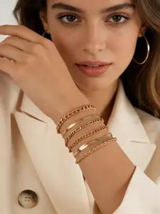6pcs Minimalist Chain Bracelet Stack, Herringbone & Figaro Layered Bracelets for Women, Casual All-Season Jewelry