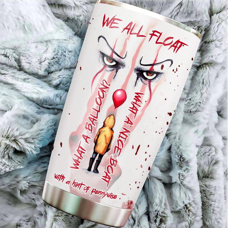 Pennywise IT Tumbler, We All Float Horror Movie 20oz Tumbler, Spooky Season Coffee Mug for Horror Fans, Scary Travel Cup with Lid, Gift for Halloween