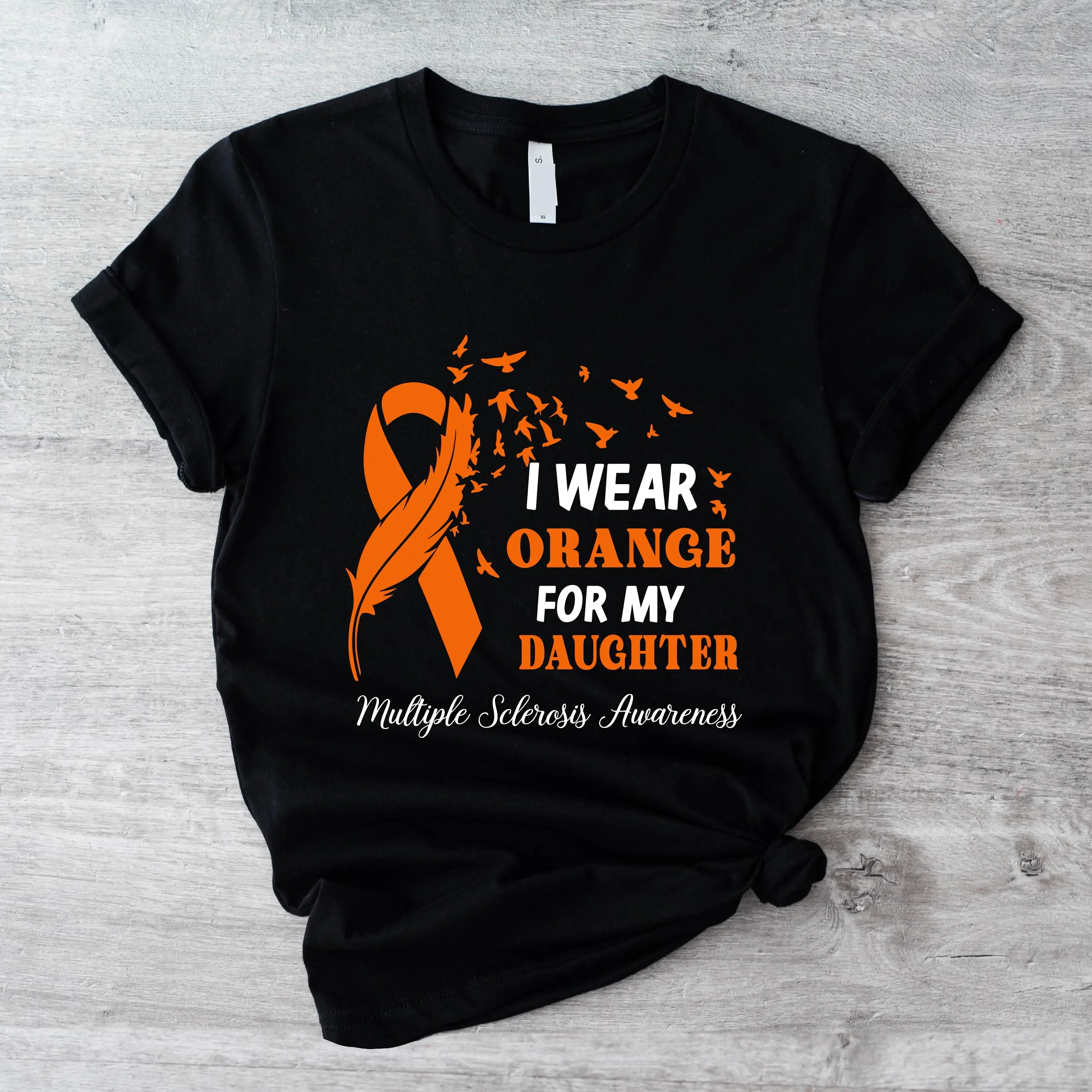 I Wear Orange For My Daughter T-shirt, Multiple Sclerosis Awareness Shirt, Orange Ribbon Gift Tee, Leukemia Awareness Short Sleeve, MS Support  Tee.
