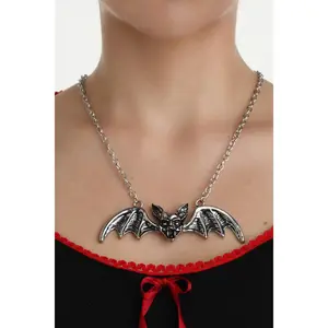 Lily Munster Bat Pendant Necklace [CHROME]