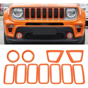 For Jeep Renegade 2019 2020 2021 Accessories Front Grille Inserts Mesh Cover Trim + Front Fog Lamp Light Frame + Turn Signal Bezel Trim Car Styling (Orange)