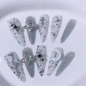 E18 Hand-made long tip earth planet removable press on nails almond press reusable press-on nail glossy acrylic nail short false nail Minimalist Nail Art Starter Kit Handmade Coffin Almond Press-On Nail Kit