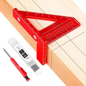 3.8Mini 3D Multi-Angle Measuring Square Ruler, WT102A High Precision Hole Scribing Woodworking Tools, 0-90  Alloy Carpenter Square  Working Tools, Carpenter Pencils 6 Refills.