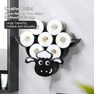 Wall-Mounted Toilet Paper Holder, Drill-Free Sheep-Shaped Storage Rack, Creative Design for Living Room & Bathroom