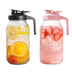Vintage Half Gallon Mason Jar Pitcher Large 64 oz Wide Mouth with Lid - 2 Quart Airtight Glass Jug for Water, Juice, Milk, Tea, Iced Coffee and Drinks