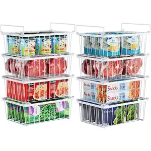 Deep Freezer Organizer, 8 Pack Wire Baskets for 5 Cu.Ft Chest Freezer & Upright Freezers (Over 8.5 Cu.Ft), 14" x 9.4" Stackable Duty Bins Easy Access to Sort Meat, White