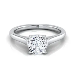 Elegant Cathedral Squared Edge Solitaire Cushion Engagement Ring Setting in Platinum
