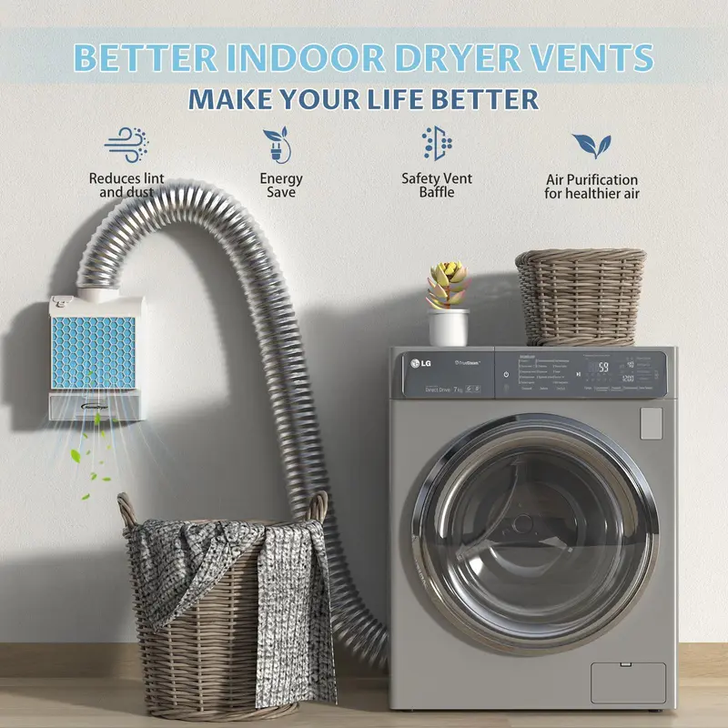 3-in-1 Indoor Electric Laundry Dryer Vent Kit - Stainless Steel Lint Trap, Water Collection Drawer, Filters, New ABS Components, Energy-Save, Reduces Lint and Dust (Household Appliance Accessory)