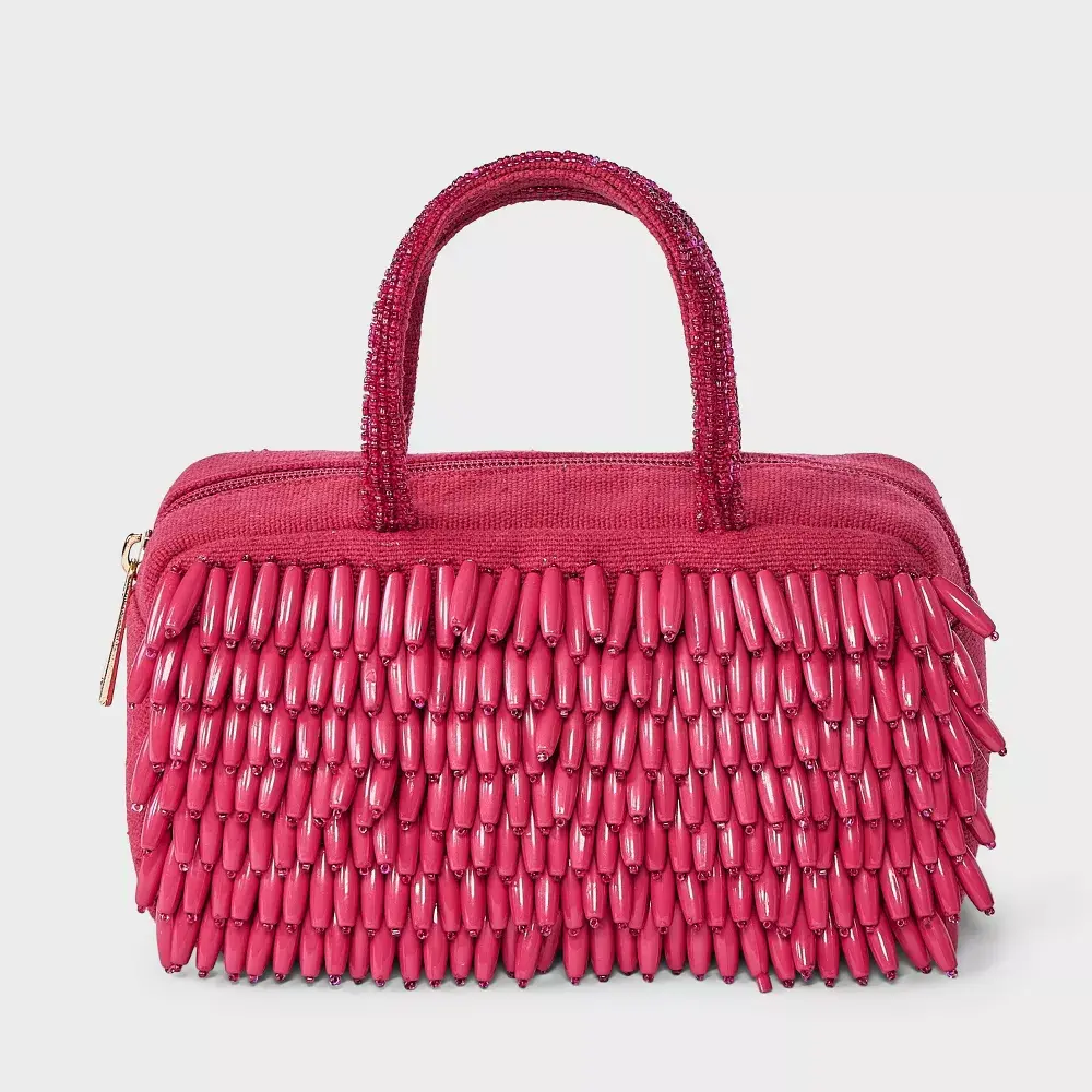 Hand Beaded Fringe Satchel Mini Bag - A New Day Pink