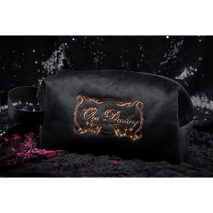 Our Darling Cosmetics Bag - Black Pouch with Gold Lettering, Zipper Closure, and Stylish Design Embroidered