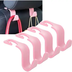 Car Seat Headrest Hook 4 Pack Hanger Storage Organizer Universal for Handbag Purse Coat Universal fit Vehicle Car Pink with Clip