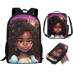 Black African Girl Schoolbags Unique High School Children Kdis Backpack Bagpack Set Middle Student Kids Book Bag 3 Piece