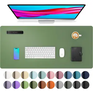 Aothia Leather Desk Pad Protector, Mouse Pad, Office Desk Mat, Non-Slip PU Leather Desk Blotter, Laptop Desk Pad, Waterproof Desk Writing Pad for Office and Home (31.5" X 15.7",Olive Green) Aothia