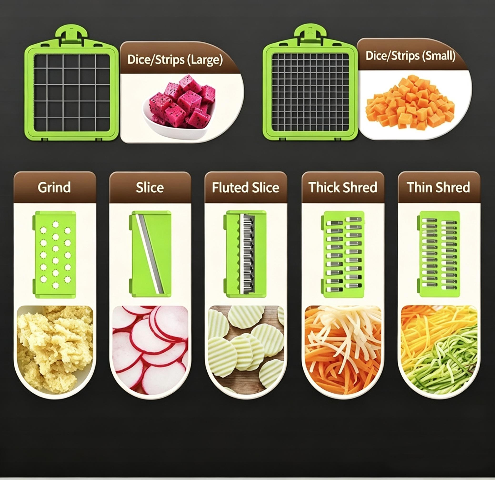 Multifunctional Vegetable Chopper, Kitchen Mandoline Slicer for Potato, Carrot & Cucumber, Easy Food Dicer Cutter Shredder Grater with Stainless Steel Blades, Time-Saving Cooking Tool for Home & Commercial Use