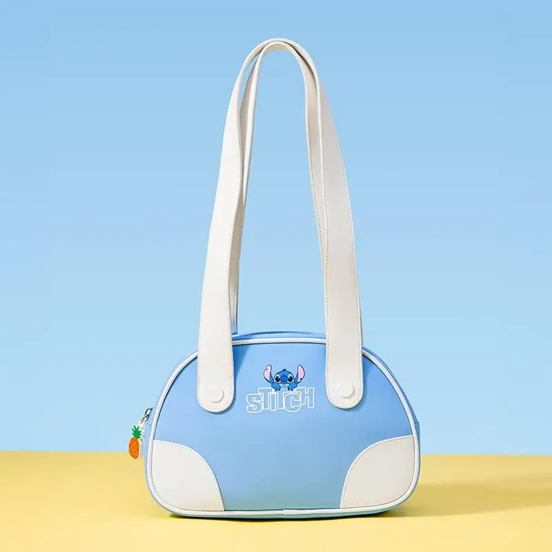 Disney Women's Stitch Bowling Shape Shoulder Bag, Fabric Crossbody Purse with Shoulder Strap and Fun Hawaiian Theme for Everyday Use, Back To School, Fun Theme, Tropical Vibes