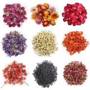 9 Bags Dried Flowers,100% Natural Dried Flowers Herbs Kit for Soap Making, DIY Candle Making,Bath - Include Rose Petals,Lavender,Don't Forget Me,Lilium,Jasmine,Rosebudsand More
