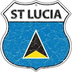St Lucia Flag Highway Shield Metal Sign