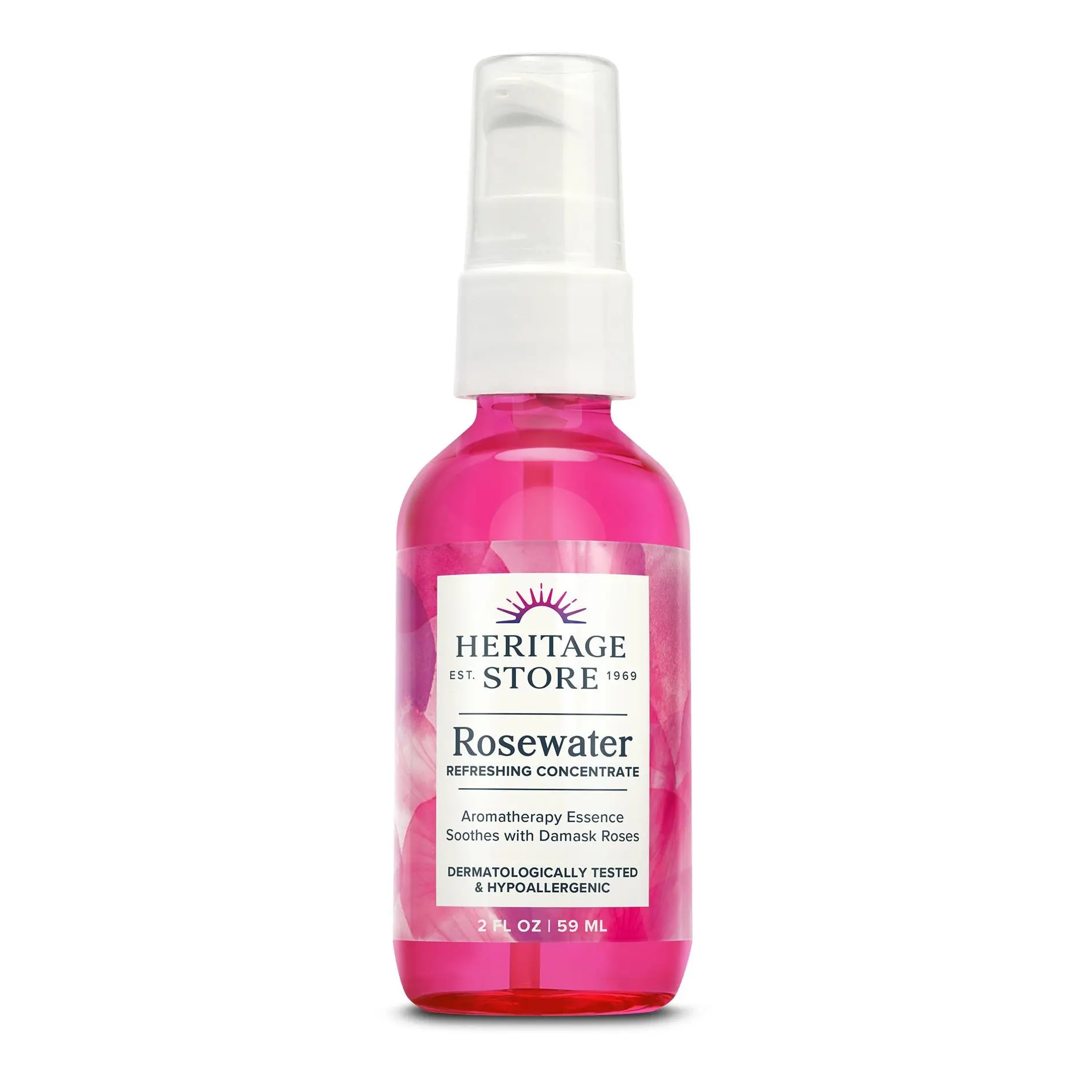 HERITAGE STORE Rosewater Concentrate, Elegant Perfume Mist for Rejuvenating & Radiant Skin, Hypoallergenic with Fresh Floral Scent, 2 fl oz