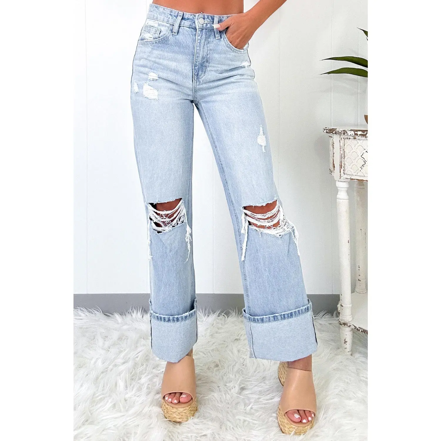 Beau Blue Light Wash Distressed Flare Jeans