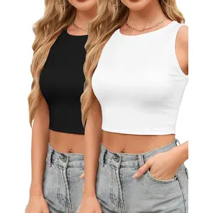 2pcs Crop Tops for Women, high Neck Tank Tops for Women and tees cute going out