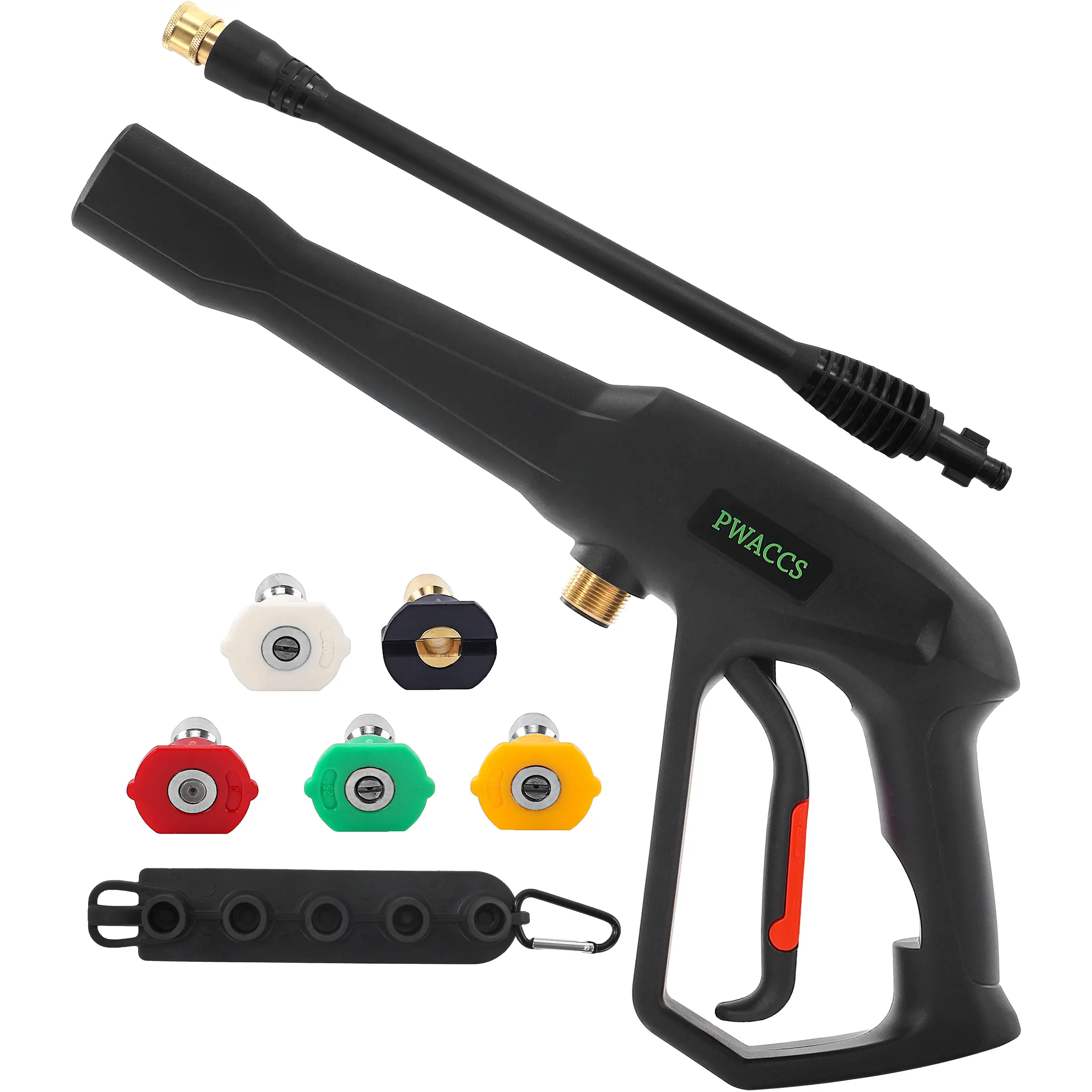 PWACCS Fully Equipped Pressure Washer Gun Replacement Kit - 16" Spray Wand, 5 Nozzle Tips, Trigger Grip - Compatible with Ryobi, Green Works, Karcher, Powerstroke - Max 2000 PSI, Powerstroke 1900 PSI - For Cars, Rinsing Decks, Cleaning Automobiles